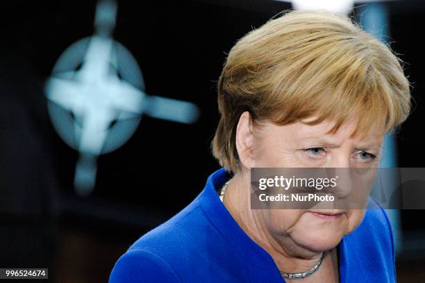 German chancellor Angela Merkel is seen during the 2018 NATO Summit in Brussels, Belgium on July 11, 2018.