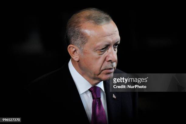 Turkish president Recep Tayip Erdogan is seen during the 2018 NATO Summit in Brussels, Belgium on July 11, 2018.