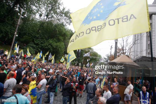 The owners of European-registered cars block Hrushevsky Street in front the Cabinet Ministers of Ukraine, during their a protest in Kiev, Ukraine, 11...