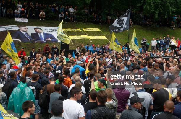 The owners of European-registered cars block Hrushevsky Street in front the Cabinet Ministers of Ukraine, during their a protest in Kiev, Ukraine, 11...