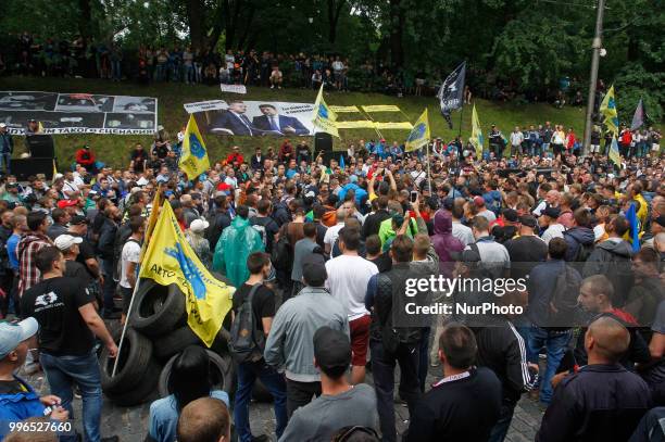 The owners of European-registered cars block Hrushevsky Street in front the Cabinet Ministers of Ukraine, during their a protest in Kiev, Ukraine, 11...