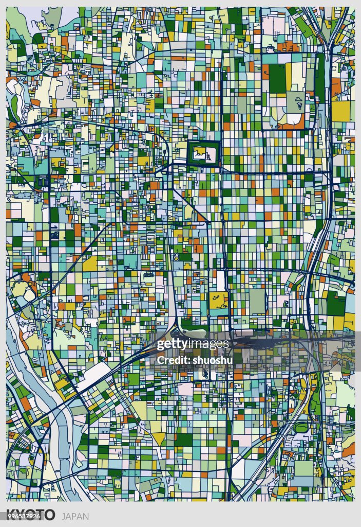 Art illustration style Kyoto city map