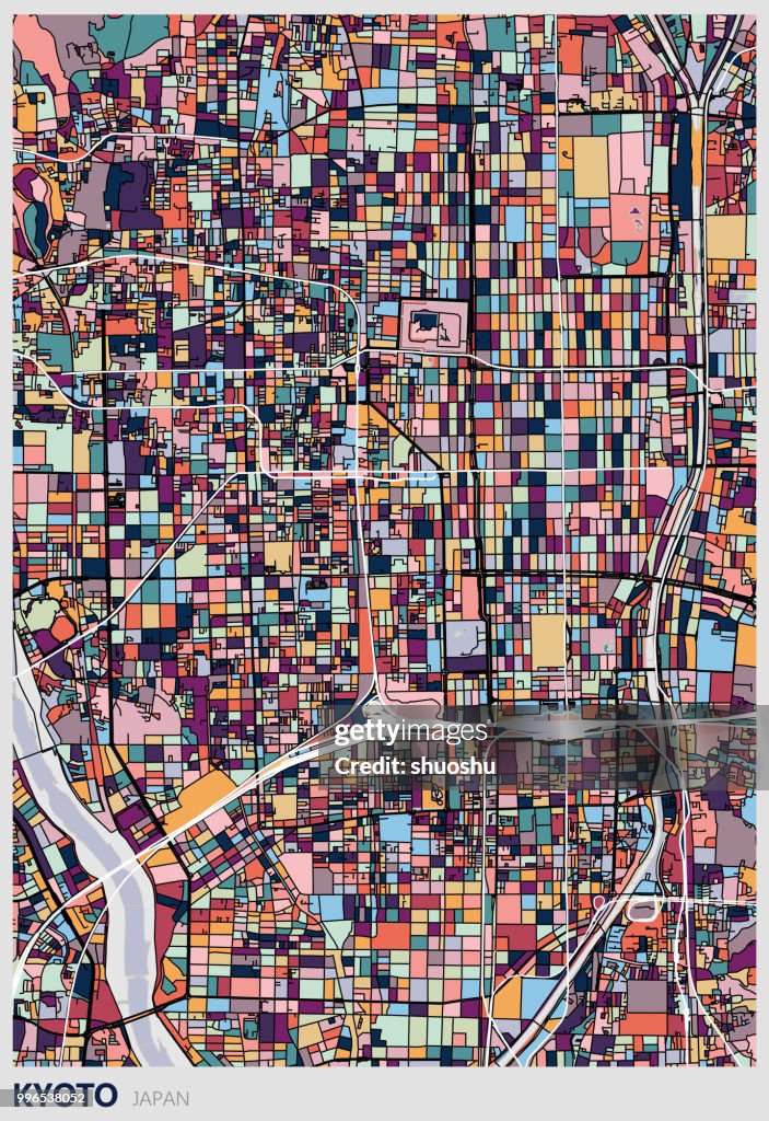 Art illustration style Kyoto city map