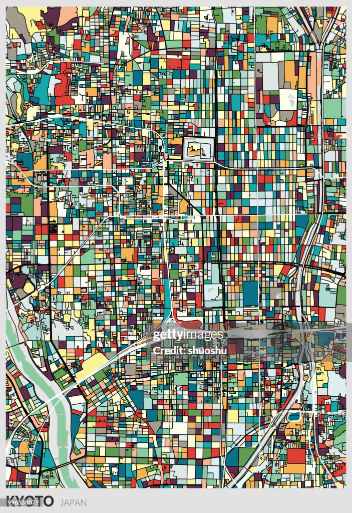 Art illustration style Kyoto city map