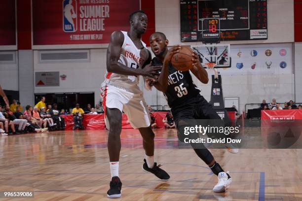 Milton Doyle of the Brooklyn Nets handles the ball against the Houston Rockets during the 2018 Las Vegas Summer League on July 11, 2018 at the Cox...