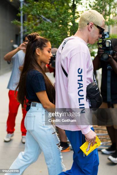 July 11: Pete Davidson and Ariana Grande are seen in Chelsea on July 11, 2018 in New York City.