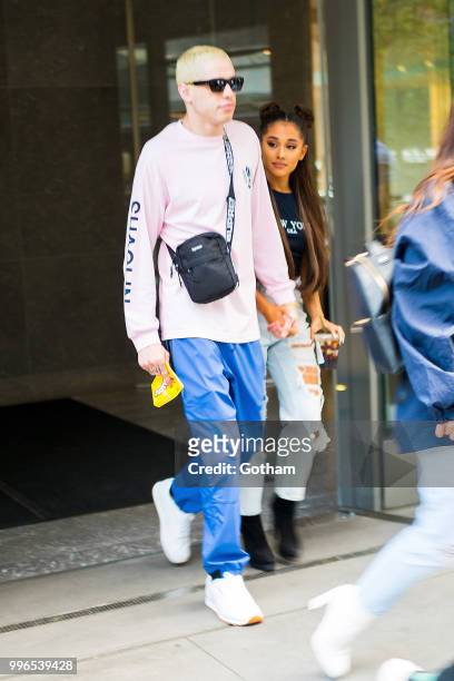 July 11: Pete Davidson and Ariana Grande are seen in Chelsea on July 11, 2018 in New York City.