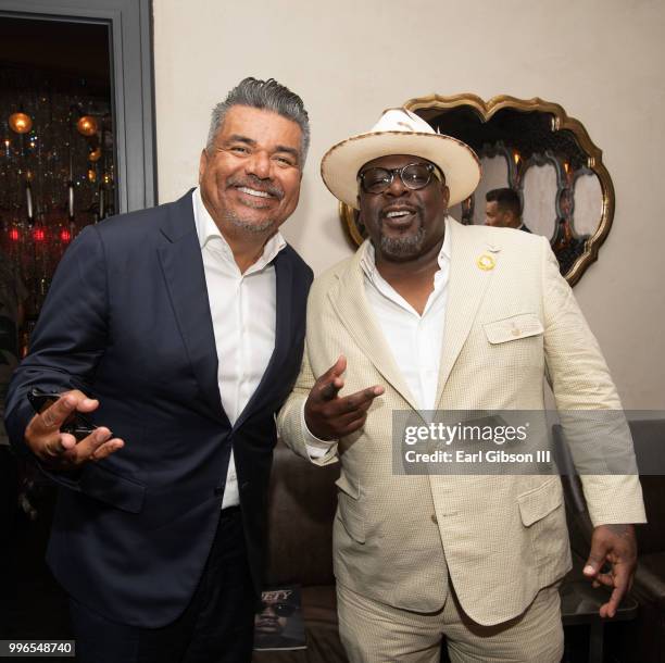 George Lopez and Cedric The Entertainer attend the after-party in honor of Niecy Nash's star on the Hollywood Walk Of Fame on July 11, 2018 in...