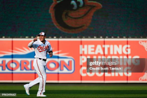 Manny Machado of the Baltimore Orioles takes the field before the game against the New York Yankees at Oriole Park at Camden Yards on July 11, 2018...