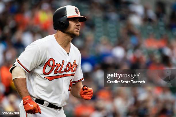 Chris Davis of the Baltimore Orioles is walked against the New York Yankees during the second inning at Oriole Park at Camden Yards on July 11, 2018...