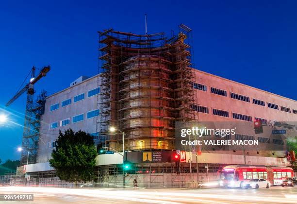 General view of the new Academy of Motion Picture Arts and Sciences Museum under construction on July 10 in Los Angeles, California.