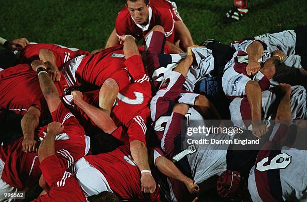 Scrum half Rob Howley prepares to feed into the scrum during the match between the British Lions and the Queensland Reds played at Ballymore,...