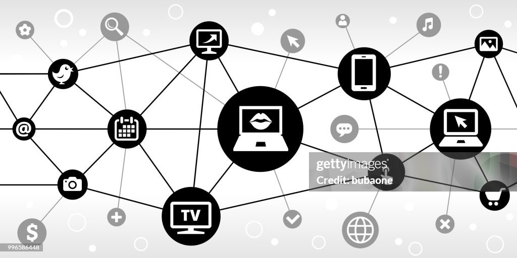 Laptop scherm en lippen Internet communicatietechnologie driehoekige knooppunt patroon achtergrond
