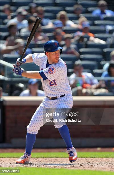 Todd Frazier of the New York Mets in action against the Tampa Bay Rays during a game at Citi Field on July 8, 2018 in the Flushing neighborhood of...