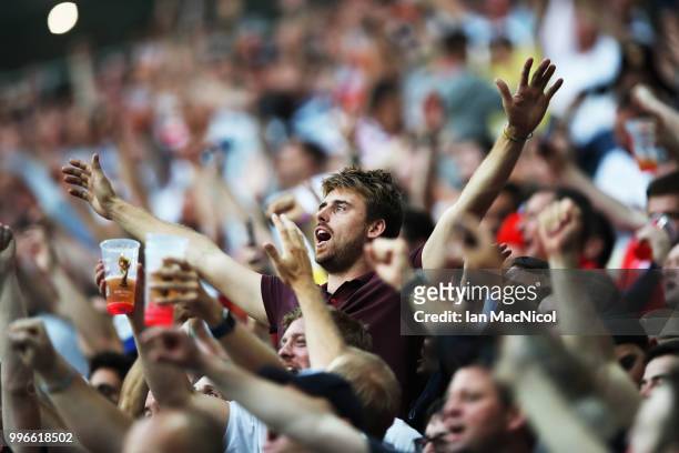 England fans are seen during the 2018 FIFA World Cup Russia Semi Final match between England and Croatia at Luzhniki Stadium on July 11, 2018 in...