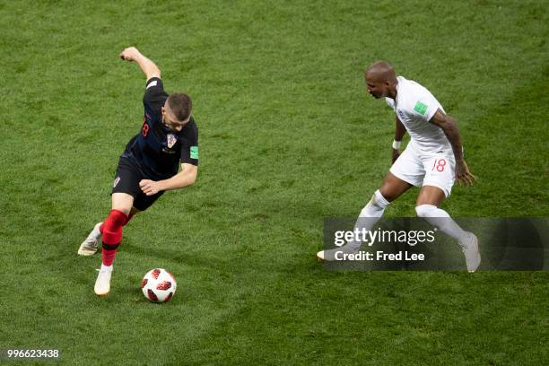 Ante Rebic of Croatia controls the ball against during the 2018 FIFA World Cup Russia Semi Final match between England and Croatia at Luzhniki...