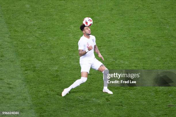 Kyle Walker of England heads the ball during the 2018 FIFA World Cup Russia Semi Final match between England and Croatia at Luzhniki Stadium on July...