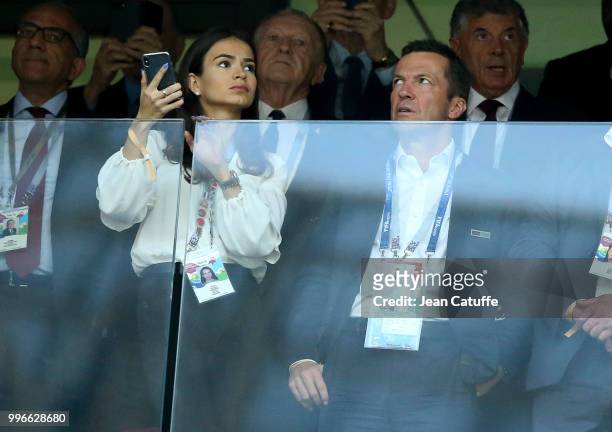 Lothar Matthaus and his wife Anastasia Klimko attend the 2018 FIFA World Cup Russia Semi Final match between England and Croatia at Luzhniki Stadium...