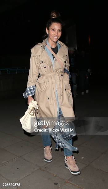 Jessica Biel seen arriving at Embankment Pier on July 11, 2018 in London, England.