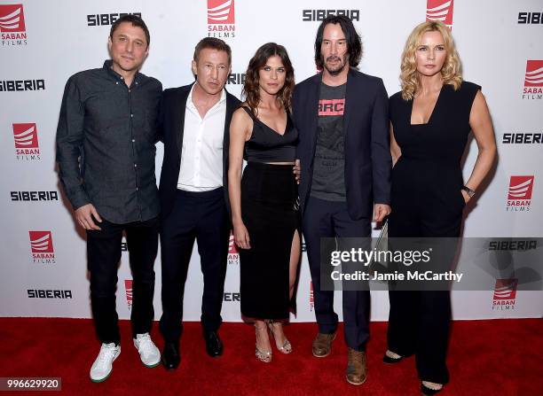 Director Matthew Ross, Pasha D. Lynchnikoff, Ana Ularu,Keanu Reeves and Veronica Ferres attend the"Siberia" New York Premiere at The Metrograph on...