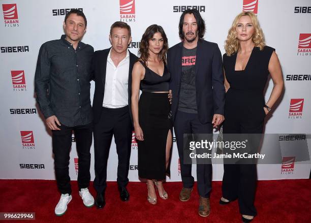 Director Matthew Ross, Pasha D. Lynchnikoff, Ana Ularu,Keanu Reeves and Veronica Ferres attend the"Siberia" New York Premiere at The Metrograph on...