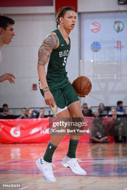 Wilson of the Milwaukee Bucks handles the ball against the Denver Nuggets during the 2018 Las Vegas Summer League on July 9, 2018 at the Cox Pavilion...