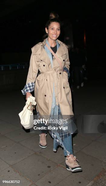 Jessica Biel seen arriving at Embankment Pier on July 11, 2018 in London, England.