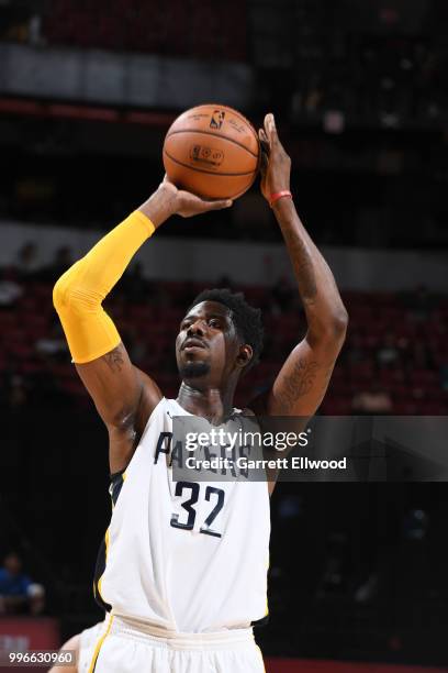 Henry Sims of the Indiana Pacers shoots the ball against the Atlanta Hawks during the 2018 Las Vegas Summer League on July 11, 2018 at the Thomas &...