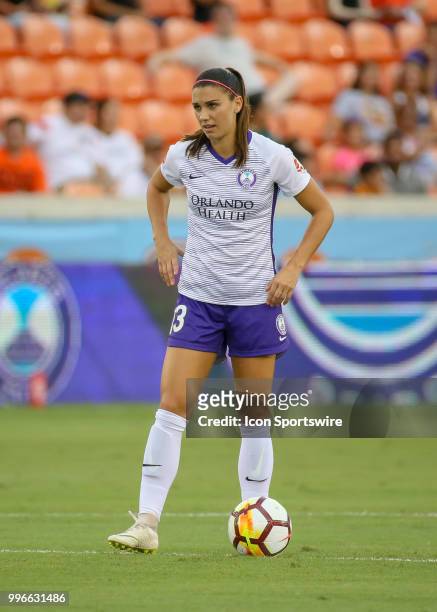 Orlando Pride forward Alex Morgan waits for the starting whistle during the soccer match between the Orlando Pride and Houston Dash on July 11, 2018...