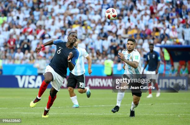 Paul Pogba of France, Ever Banega of Argentina during the 2018 FIFA World Cup Russia Round of 16 match between France and Argentina at Kazan Arena on...