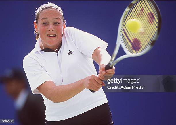 Myriam Casanova of Switzerland in action during her match against Alicia Molik of Australia during the Fed Cup tie between Australia and Switzerland...