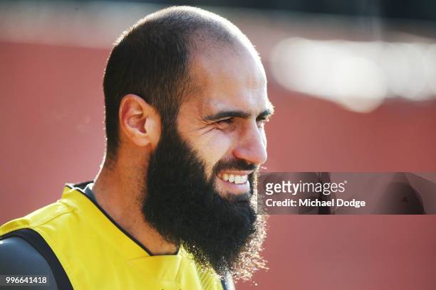 Bachar Houli of the Tigers, tipped by coach Damien Hardwick to return, looks upfield during a Richmond Tigers AFL training session at Punt Road Oval...