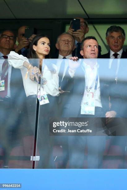Lothar Matthaus and his wife Anastasia Klimko attend the 2018 FIFA World Cup Russia Semi Final match between England and Croatia at Luzhniki Stadium...