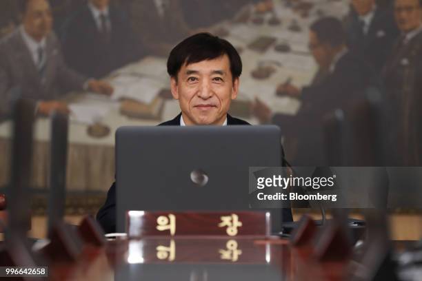 Lee Ju-yeol, governor of the Bank of Korea , attends a monetary policy meeting in Seoul, South Korea, on Thursday, July 12, 2018. BOK left its key...