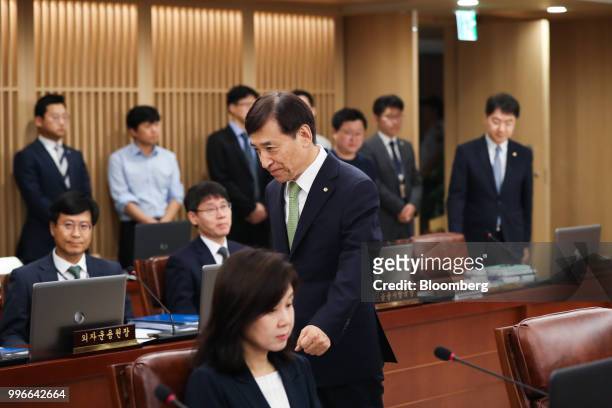 Lee Ju-yeol, governor of the Bank of Korea , arrives for a monetary policy meeting in Seoul, South Korea, on Thursday, July 12, 2018. BOK left...
