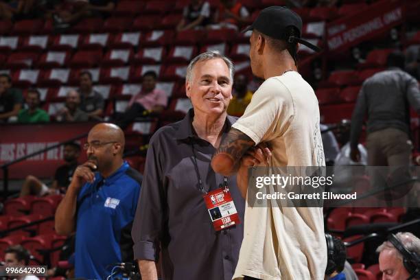 Head Coach Mike D'Antoni of the Houston Rockets is seen before the game against the LA Clippers during the 2018 Las Vegas Summer League on July 9,...