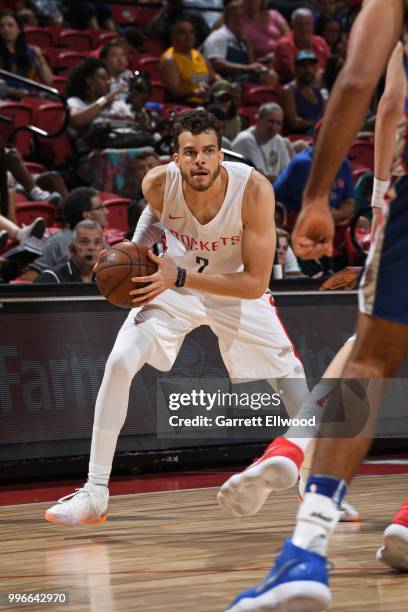 Hunter of the Houston Rockets handles the ball against the LA Clippers during the 2018 Las Vegas Summer League on July 9, 2018 at the Thomas & Mack...