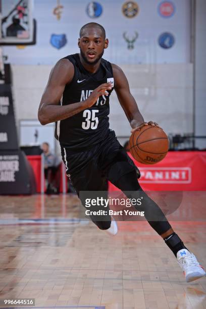 Milton Doyle of the Brooklyn Nets handles the ball against the Minnesota Timberwolves during the 2018 Las Vegas Summer League on July 9, 2018 at the...