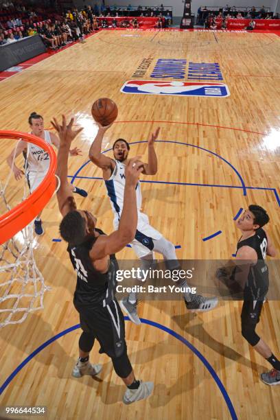 Isaiah Cousins of the Minnesota Timberwolves shoots the ball against the Brooklyn Nets during the 2018 Las Vegas Summer League on July 9, 2018 at the...