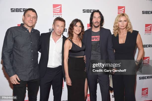 Director Matthew Ross, actors Pasha D. Lychnikoff, Ana Ularu, Keanu Reeves and Veronica Ferres attend the 'Siberia' New York premiere at The...