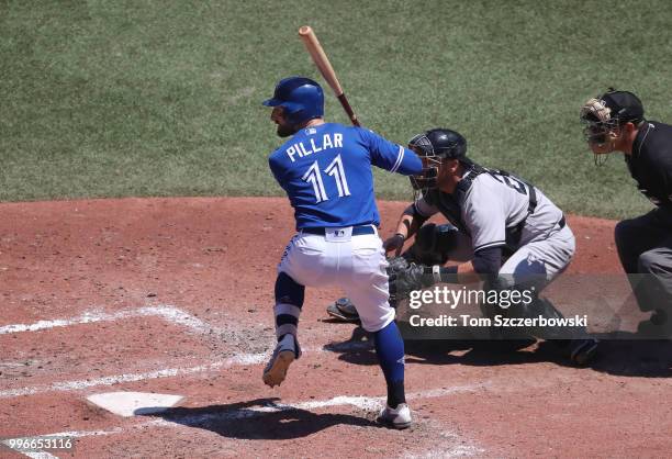 Kevin Pillar of the Toronto Blue Jays bats in the fourth inning during MLB game action against the New York Yankees at Rogers Centre on July 8, 2018...