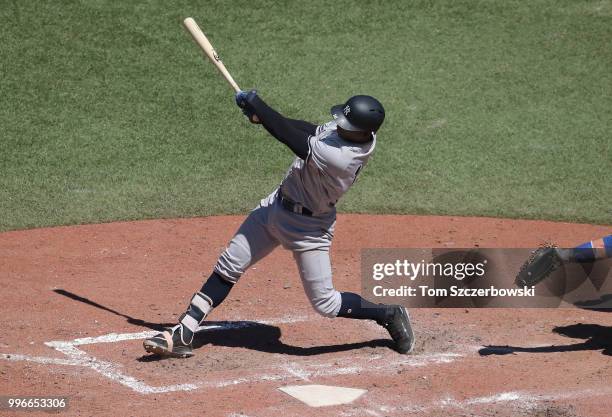 Didi Gregorius of the New York Yankees bats in the ninth inning during MLB game action against the Toronto Blue Jays at Rogers Centre on July 8, 2018...