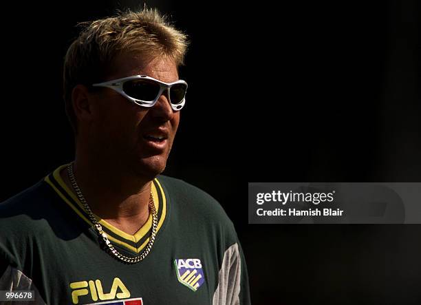 Shane Warne of Australia looks on during training at Lords Cricket Ground, London, England. DIGITAL IMAGE Mandatory Credit: Hamish Blair/ALLSPORT