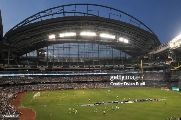 General view during the match between Club Leon and CF Pachuca at Miller Park on July 11, 2018 in Milwaukee, Wisconsin.