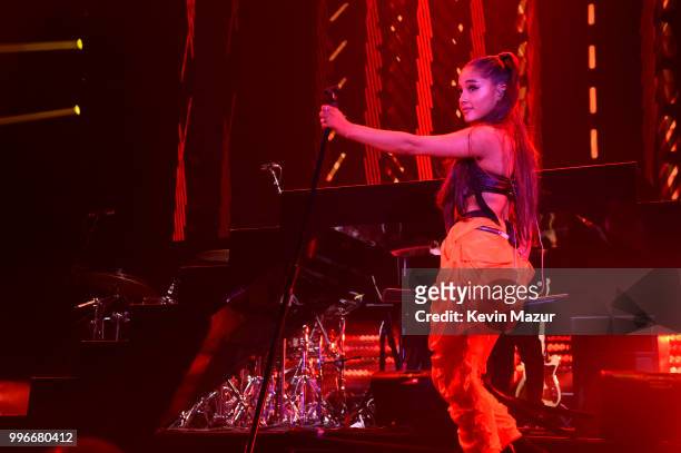 Ariana Grande performs onstage at the Amazon Music Unboxing Prime Day event in Brooklyn on July 11, 2018 in Brooklyn, New York.
