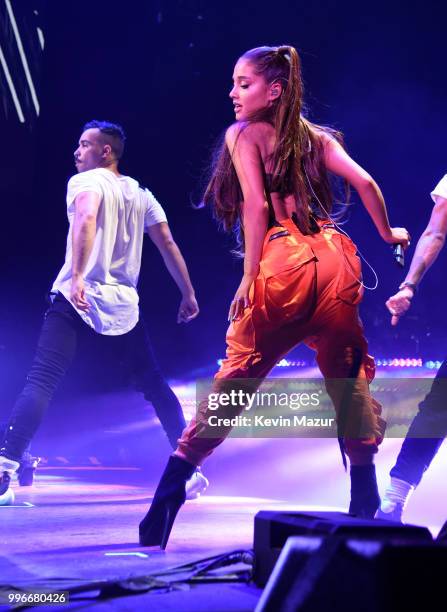 Ariana Grande performs onstage at the Amazon Music Unboxing Prime Day event in Brooklyn on July 11, 2018 in Brooklyn, New York.