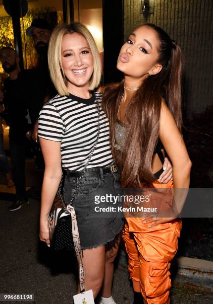 Ashley Tisdale and Ariana Grande pose backstage at the Amazon Music Unboxing Prime Day event in Brooklyn on July 11, 2018 in Brooklyn, New York.