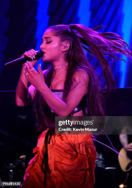 Ariana Grande performs onstage at the Amazon Music Unboxing Prime Day event on July 11, 2018 in Brooklyn, New York.