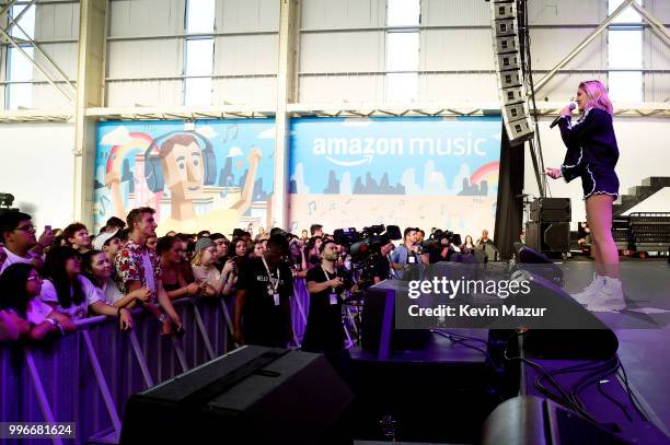 Singer-songwriter Julia Michaels performs onstage at the Amazon Music Unboxing Prime Day event on July 11, 2018 in Brooklyn, New York.