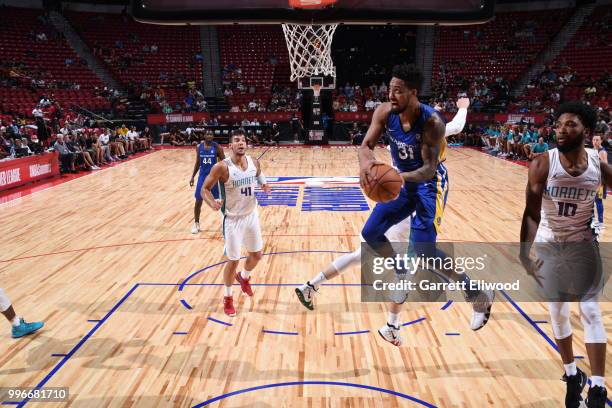Tokoto of Golden State Warriors handles the ball against the Charlotte Hornets during the 2018 Las Vegas Summer League on July 11, 2018 at the Thomas...
